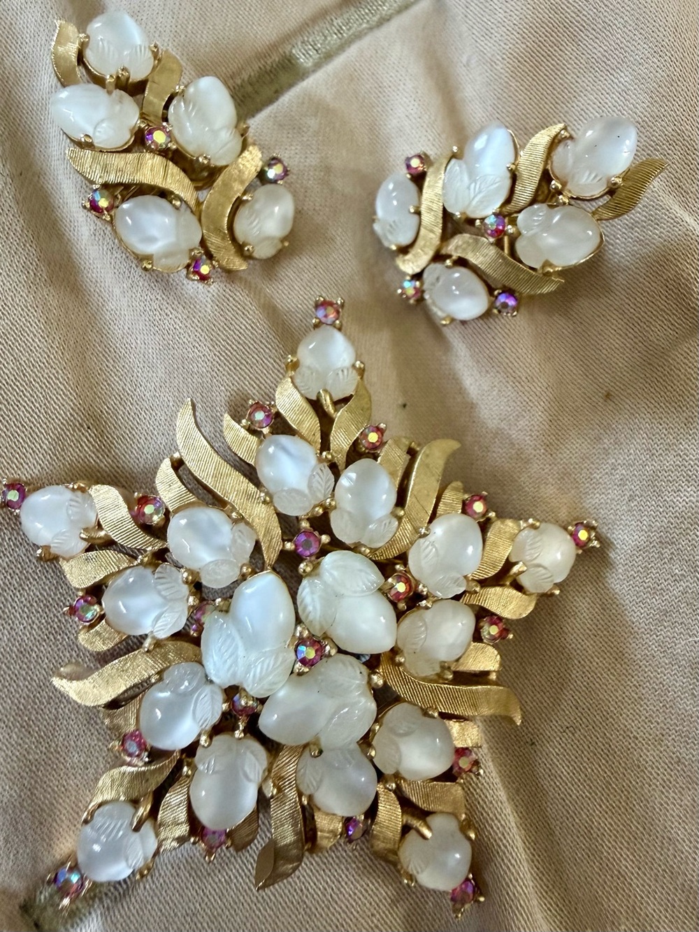 Signed Trifari MCM vintage star brooch and matching clip on earrings set